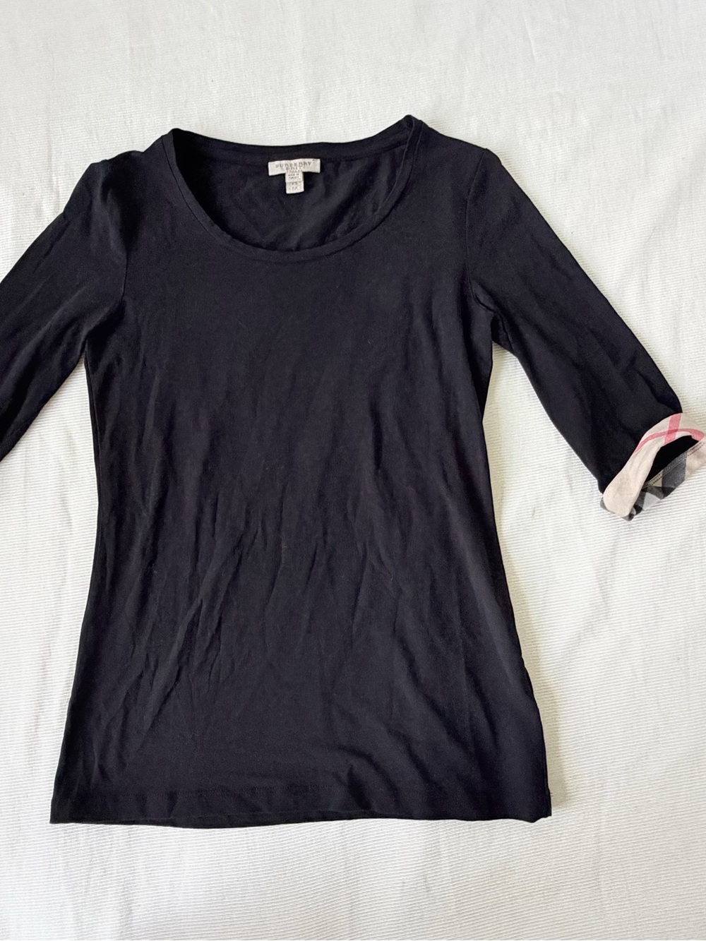 Burberry Brit Womens Top Black 3/4 Sleeve Business Casual Stretchy Cotton XS TP